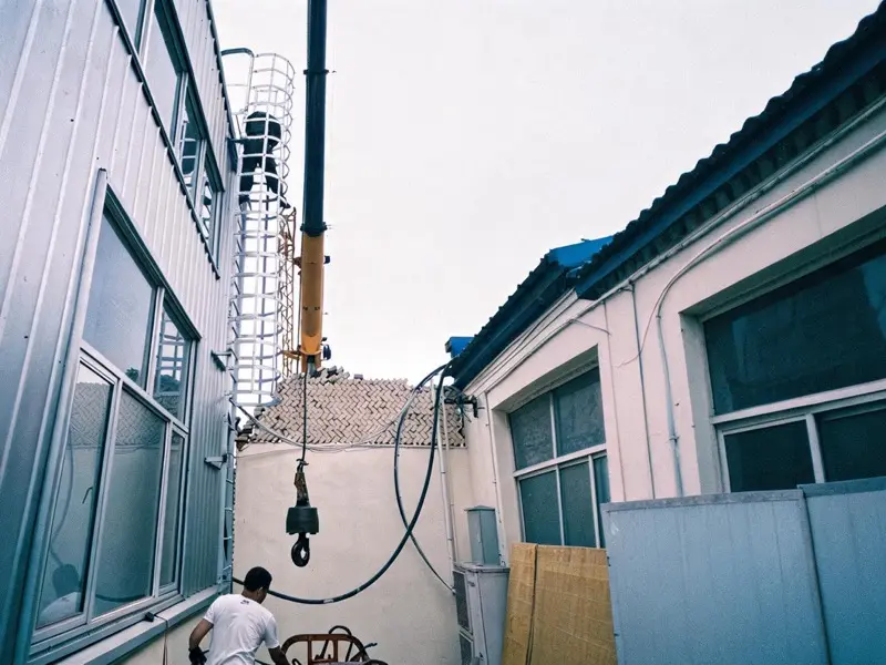 Escalera con jaula en planta industrial